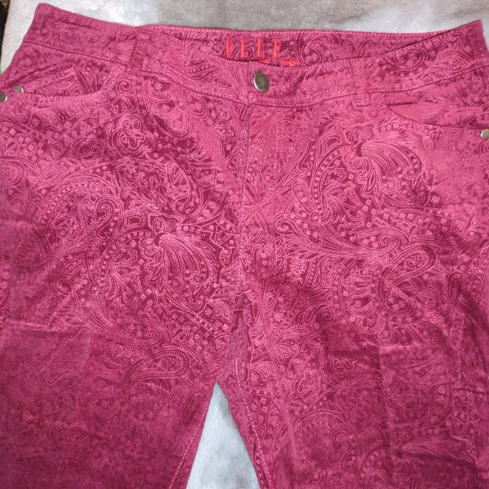 Ladies Elle Dark Red Paisley Corduroy Jeans  Size 16R